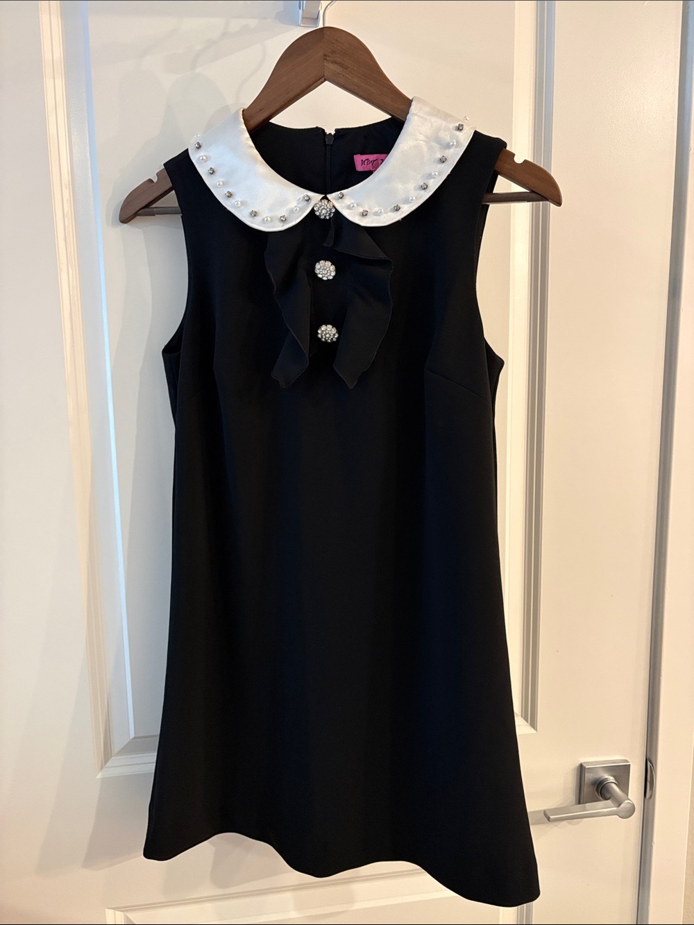 Betsey Johnson Black Dress with White Embellished Peter Pan Collar
